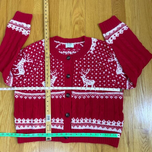 Old Navy Sweater Cardigan Holiday Red White Reindeer Fair Isle 2023 (XL) - Picture 8 of 8